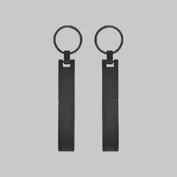 2412 Siyah Metal Suni Deri Anahtarlık Çift Taraflı
