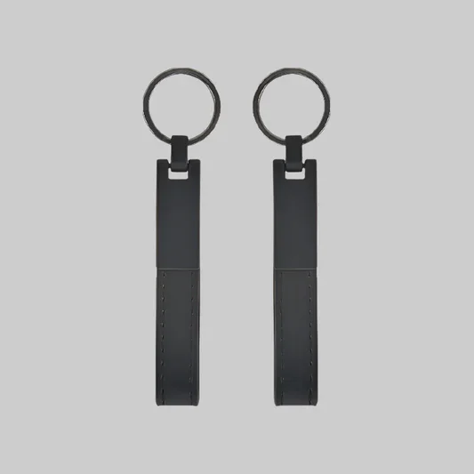 2412 Siyah Metal Suni Deri Anahtarlık Çift Taraflı