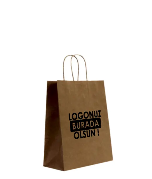 Burgu Saplı Kraft Kağıt Çanta - 19x8x24 cm (Özelleştirilebilir)