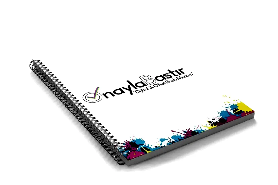 Çok adetli kuşe metal spiralli defter, firma logolu özel baskı ile ofis kullanımına ve promosyon amaçlı kullanıma uygun.