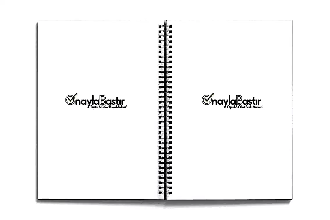 Çok adetli kuşe metal spiralli defter, özel baskı teknolojisiyle üretilir. Firma logolu defterler, büyük siparişlerde ekonomik fiyatlarla.