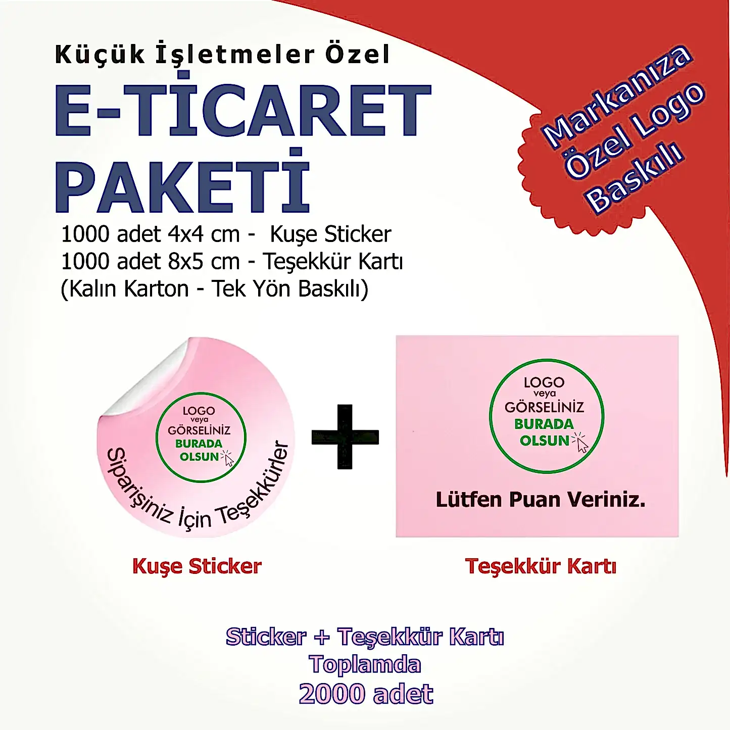 E-Ticaret Paketi | 1000 Adet Sticker + 1000 Teşekkür Kartı | Küçük İşletmelere Özel