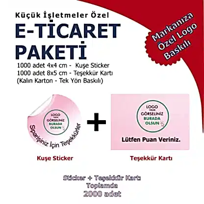 E-Ticaret Paketi | 1000 Adet Sticker + 1000 Teşekkür Kartı | Küçük İşletmelere Özel