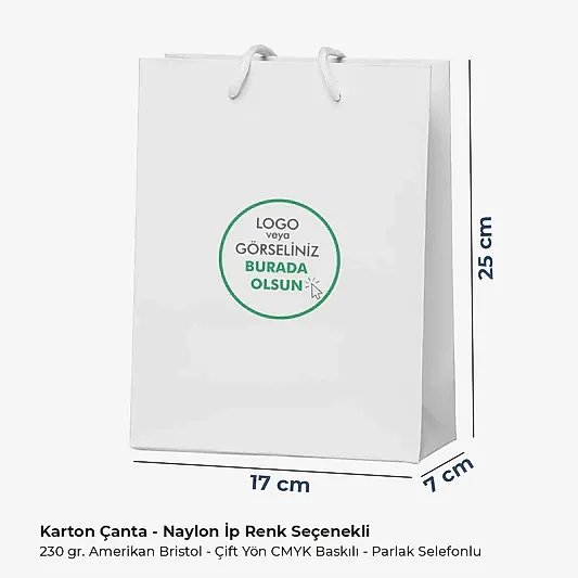 Karton Çanta Baskılı - Dikey - 17x25x7 cm