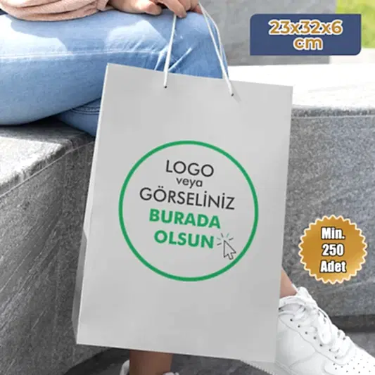 Karton Baskılı Çanta - Dikey - 23x32x6 cm