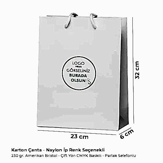 Karton Baskılı Çanta - Dikey - 23x32x6 cm