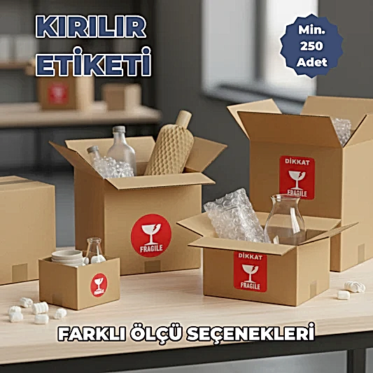 Kırılır Etiketi Baskı | Kargo Fragile Sticker – Dikkat Kırılabilir Uyarı Etiketi - Hazır Model