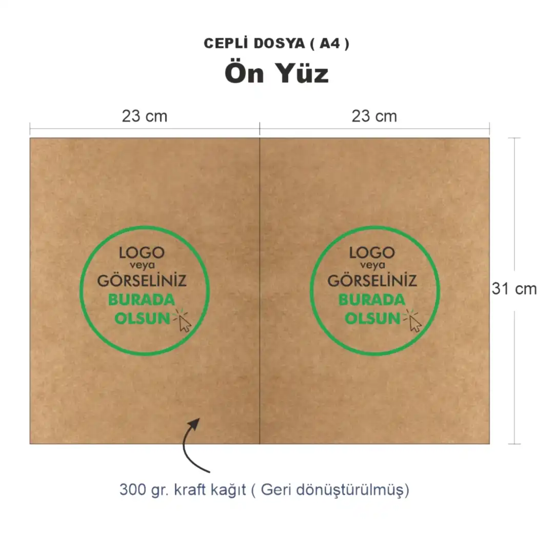 Kraft Cepli Dosya ( A4)  – 300 gr Logo Baskılı Karton Sunum Dosyası