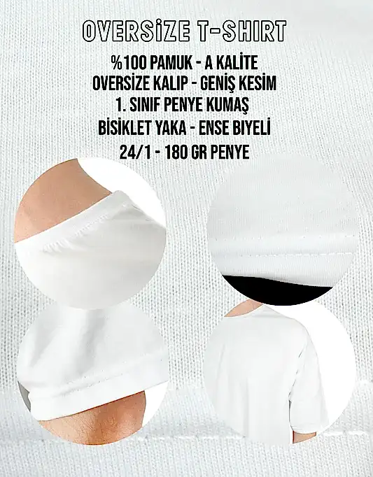 Oversize Bisiklet Yaka Baskılı Tişört Beyaz