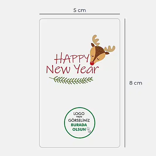 Yılbaşı Kuşe Sticker – 19 Farklı  Tasarım - Özelleştirilebilir - 8x5 cm