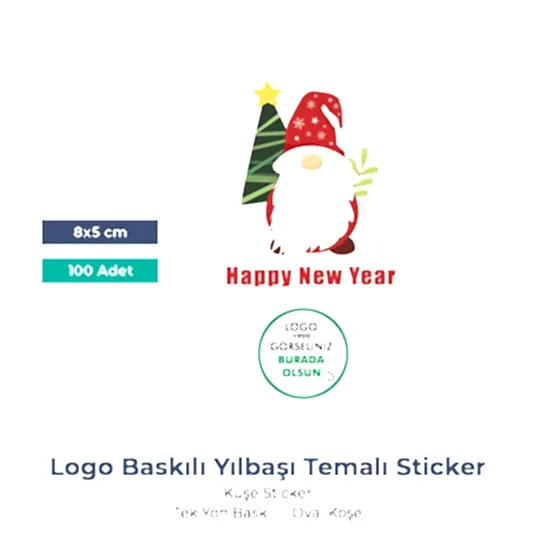 Yılbaşı Kuşe Sticker – 19 Farklı  Tasarım - Özelleştirilebilir - 8x5 cm